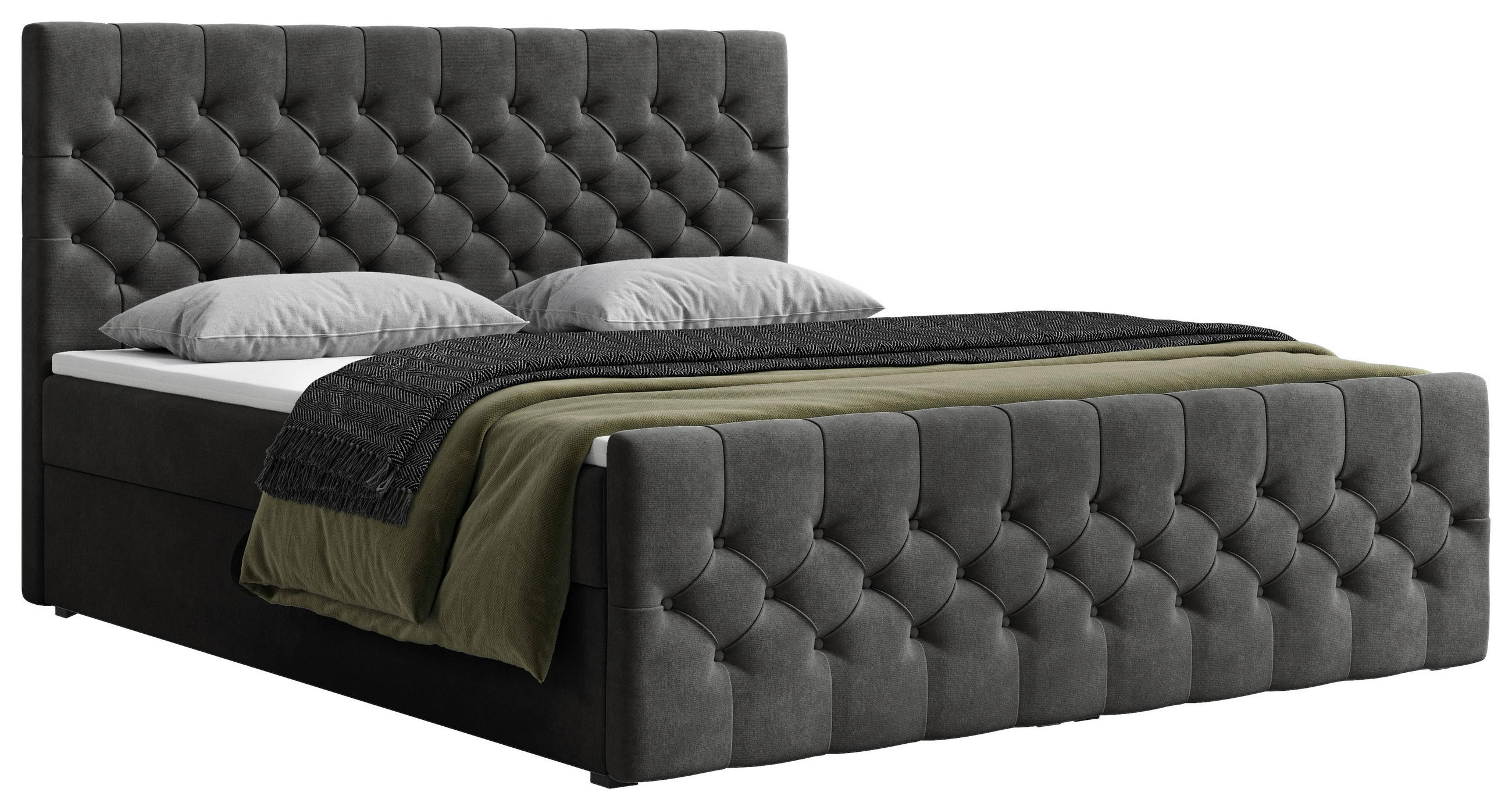 BOXBETT 140/200 cm,  in Schwarz, Matratze, Topper, H3 = fest  - Schwarz, KONVENTIONELL, Holz/Kunststoff (140/200cm) - Chameo