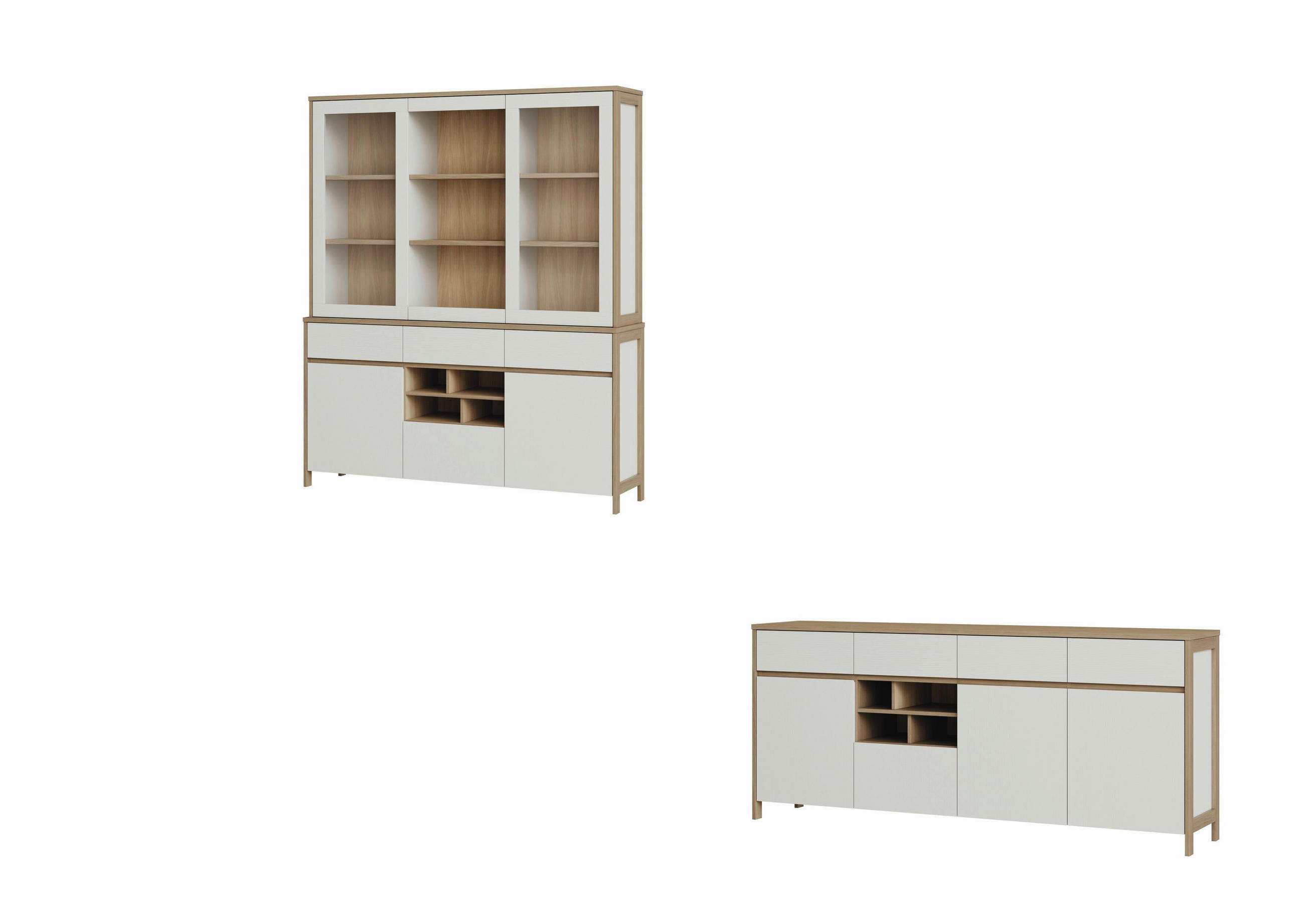 WOHNWAND 2-teilig  in Weiß   - Eichefarben/Weiß, Design, Holzwerkstoff - MID.YOU