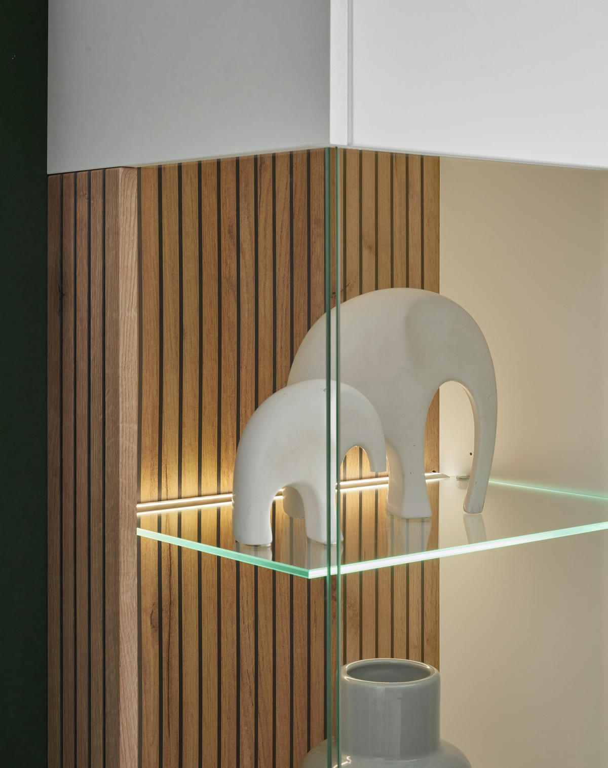 VITRINE in Eichefarben, Weiß  - Eichefarben/Schwarz, Design, Glas/Holzwerkstoff (75cm) - MID.YOU