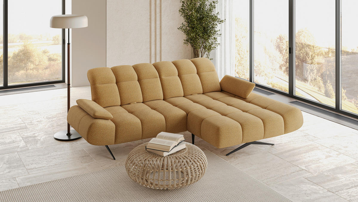 ECKSOFA Honig, Senfgelb Webstoff Armteilverstellung  - Senfgelb/Schwarz, Design, Textil/Metall (286/172cm) - Welnova