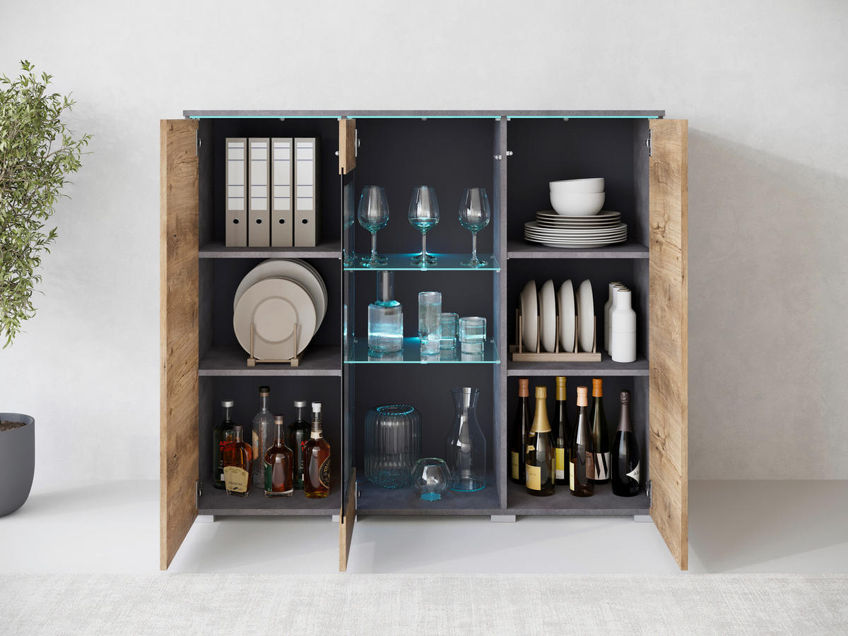 VYSOKÁ KOMODA, antracitová, farba duba košíčkatého, 120/103,3/39,5 cm - sivá/antracitová, Trend, kompozitné drevo/plast (120/103,3/39,5cm) - P & B