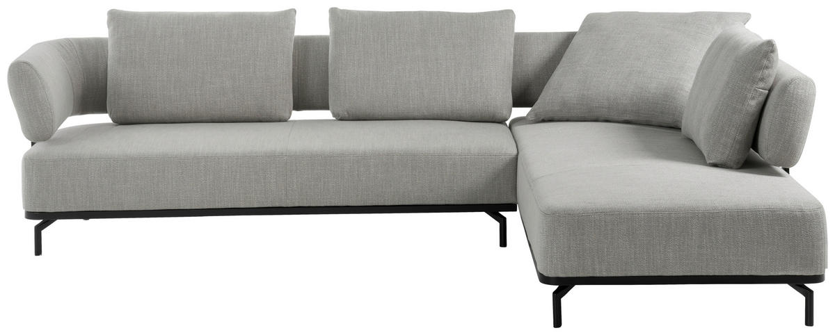 ECKSOFA Hellgrau Flachgewebe  - Hellgrau/Schwarz, Design, Textil/Metall (302/237cm) - Dieter Knoll