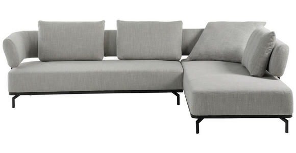 ECKSOFA Hellgrau Flachgewebe  - Hellgrau/Schwarz, Design, Textil/Metall (302/237cm) - Dieter Knoll