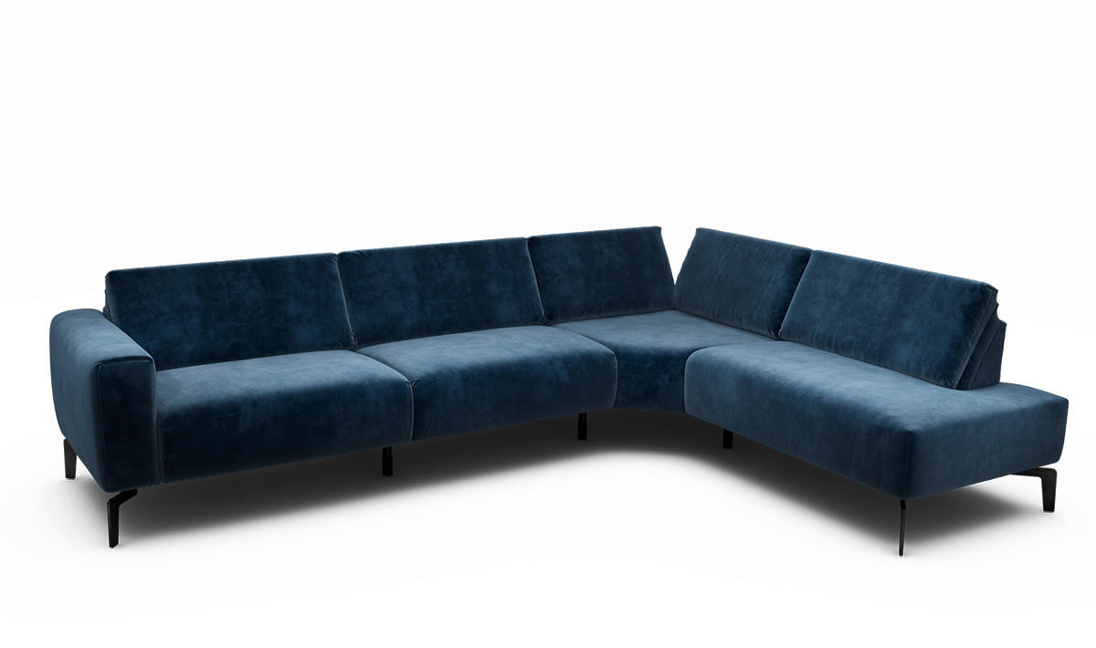 ECKSOFA Cosy Dunkelblau Samt  - Schwarz/Dunkelblau, Design, Textil/Metall (296/213cm) - SENSOO