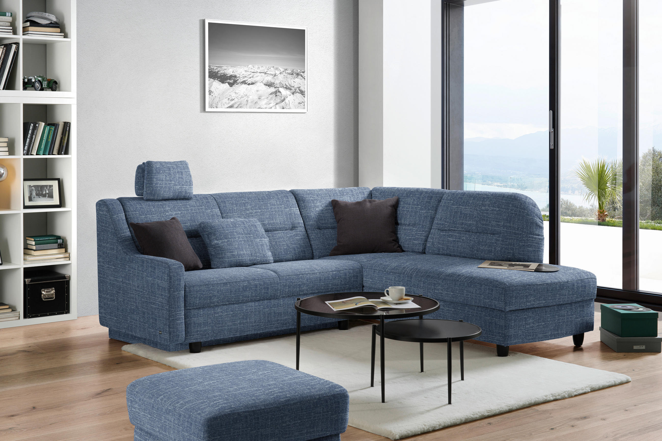 ECKSOFA in Chenille Blau  226/208 cm  - Blau/Schwarz, KONVENTIONELL, Textil (226/208cm) - Sedda