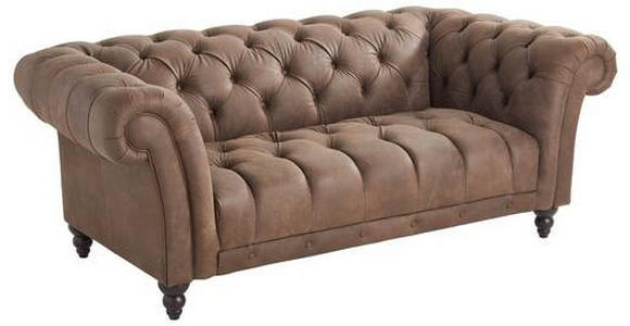 CHESTERFIELD-SOFA Dunkelbraun Echtleder  - Dunkelbraun, LIFESTYLE, Leder/Holz (200/74/101cm) - Landscape