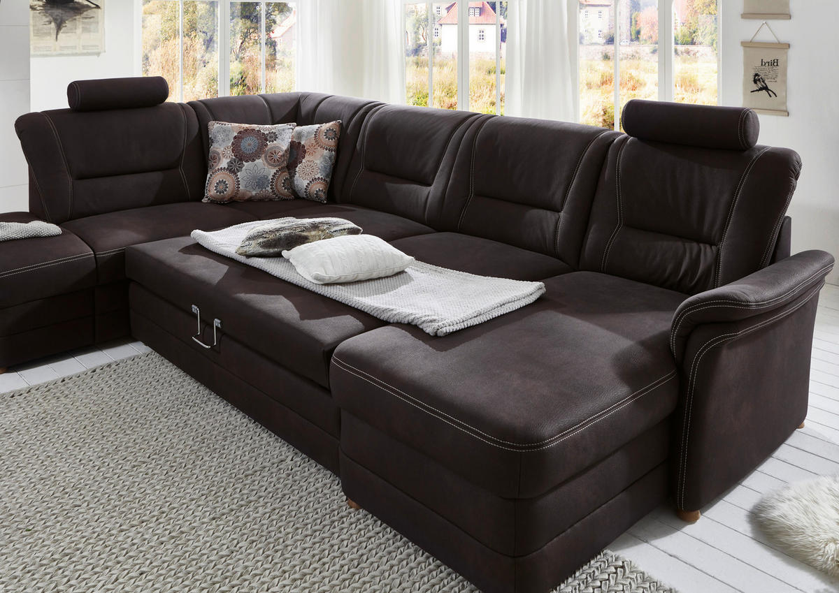 WOHNLANDSCHAFT in Mikrofaser Dunkelbraun  - Eiche Bianco/Dunkelbraun, Konventionell, Holz/Textil (218/327/162cm) - Carryhome