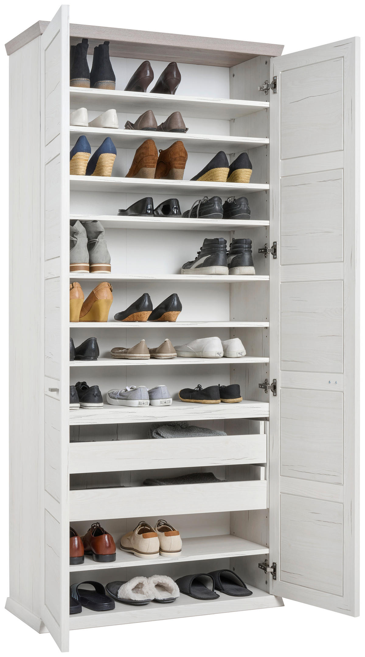 Pantofar 90,2/196,7/38,5 cm  - culoare nichel/alb, Lifestyle, metal/material pe bază de lemn (90,2/196,7/38,5cm) - Hom`in