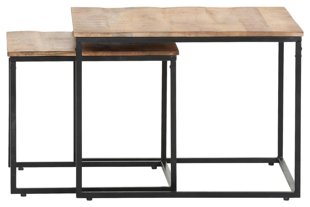 COUCHTISCHSET Mangoholz massiv 45-60/45-60/39-45 cm quadratisch Naturfarben, Schwarz  - Schwarz/Naturfarben, KONVENTIONELL, Holz/Metall (45-60/45-60/39-45cm) - Landscape