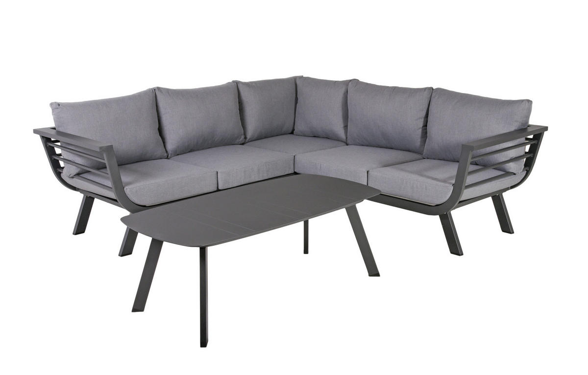 TERASOVÁ SEDACÍ SOUPRAVA 3dílné, kov, plast, textil - šedá/tmavě šedá, Basics, kov/textil - Gardenson