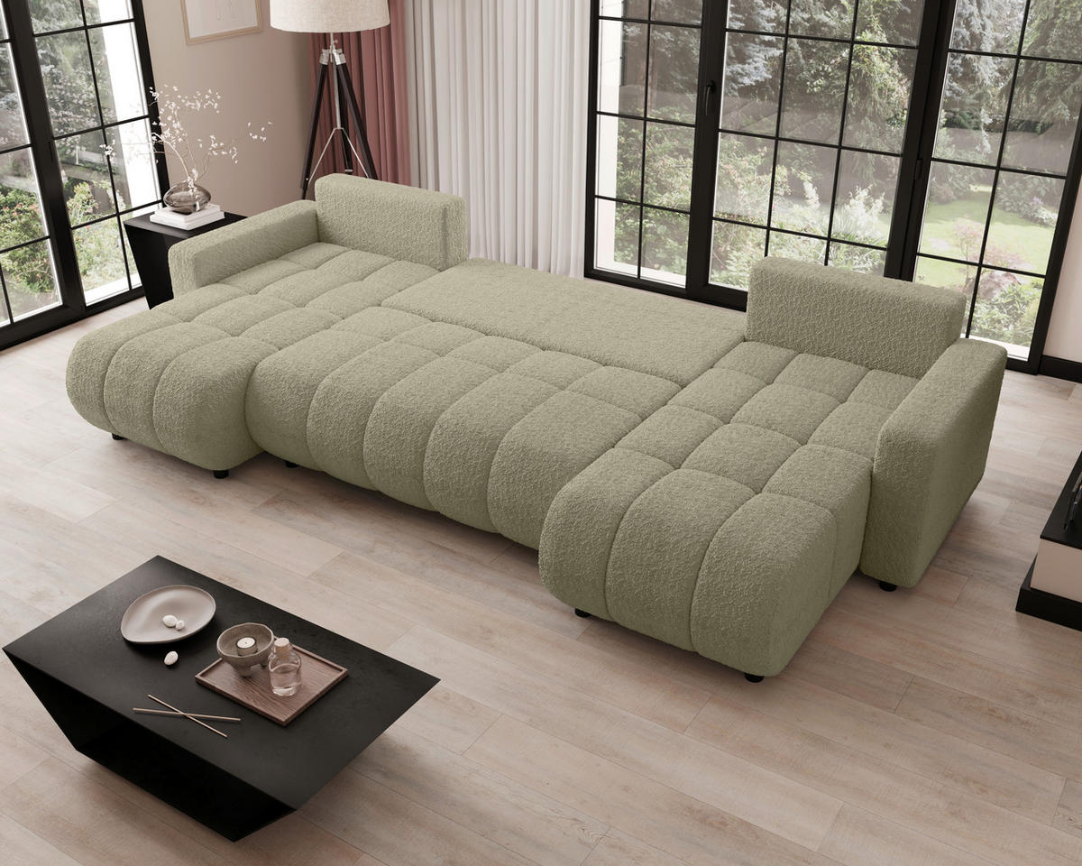 WOHNLANDSCHAFT Beige Bouclé  - Beige/Schwarz, MODERN, Kunststoff/Textil (150/312/150cm) - Carryhome