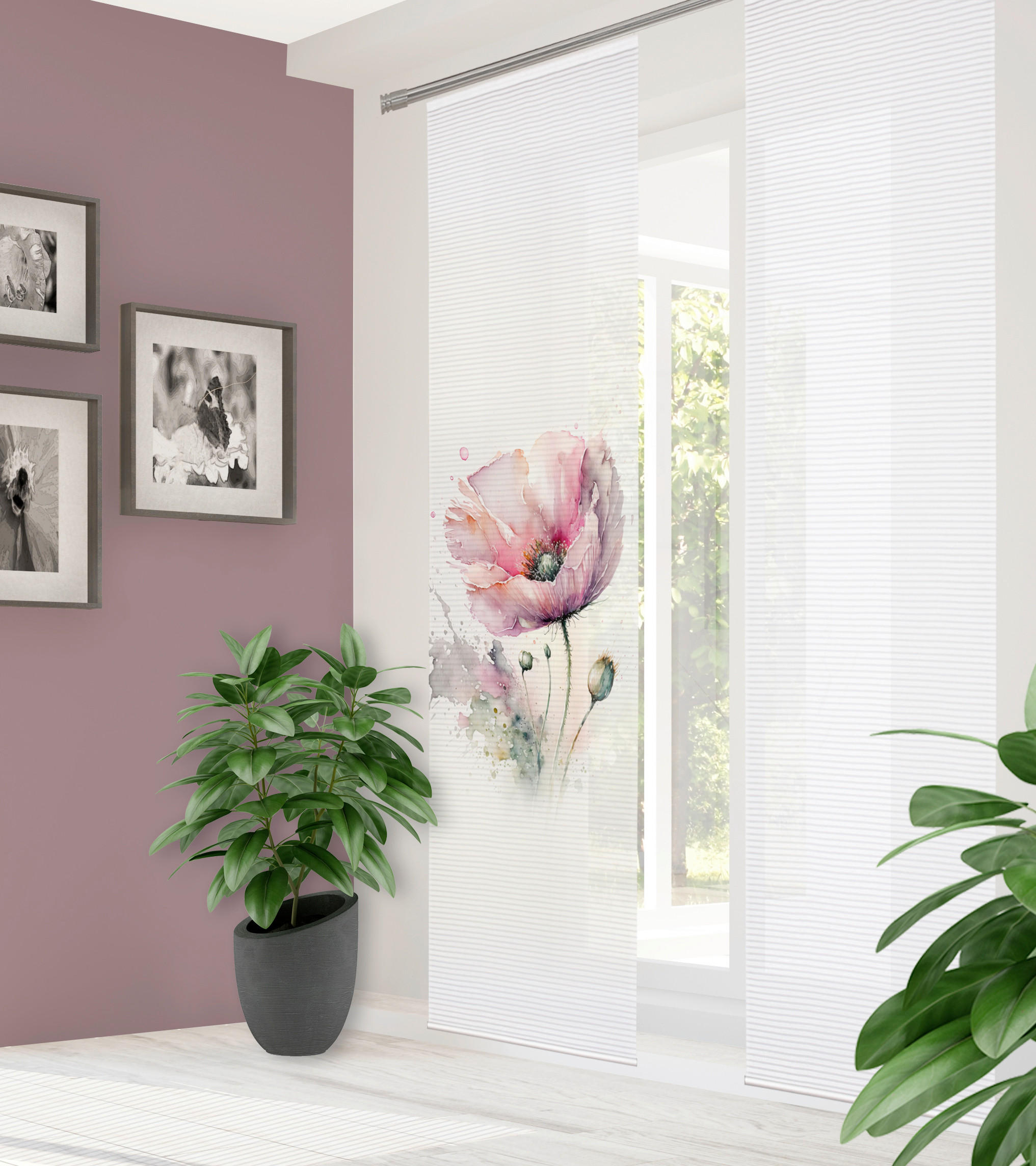 FLÄCHENVORHANG   blickdicht  60/245 cm   - Salbeigrün/Rosa, Natur, Textil (60/245cm)