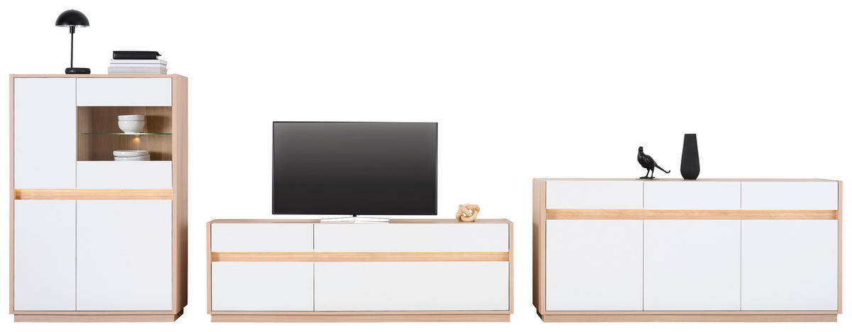 VITRINE Weiss, Eichefarben  95/141,5/42 cm  - Weiss/Eichefarben, Konventionell, Glas/Holzwerkstoff (95/141,5/42cm) - Hom`in