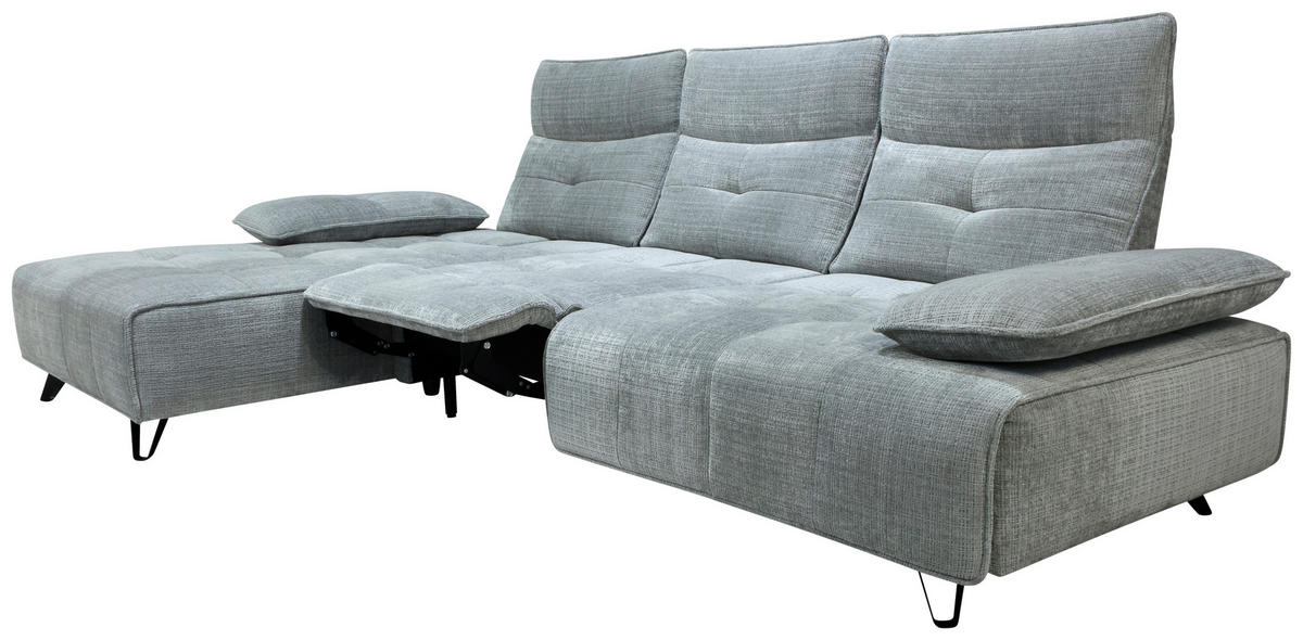 ECKSOFA Hellgrau Chenille  - Hellgrau/Schwarz, Design, Kunststoff/Textil (162/314cm) - Livetastic