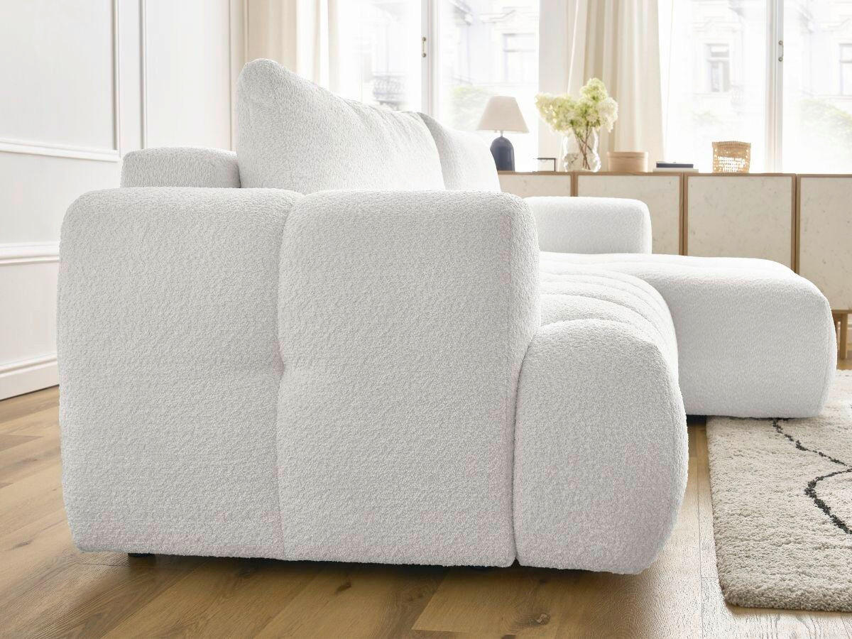 ECKSCHLAFSOFA FUJI Bouclé Weiß  inkl.  - Schwarz/Weiß, MODERN, Kunststoff/Textil (292/160cm)