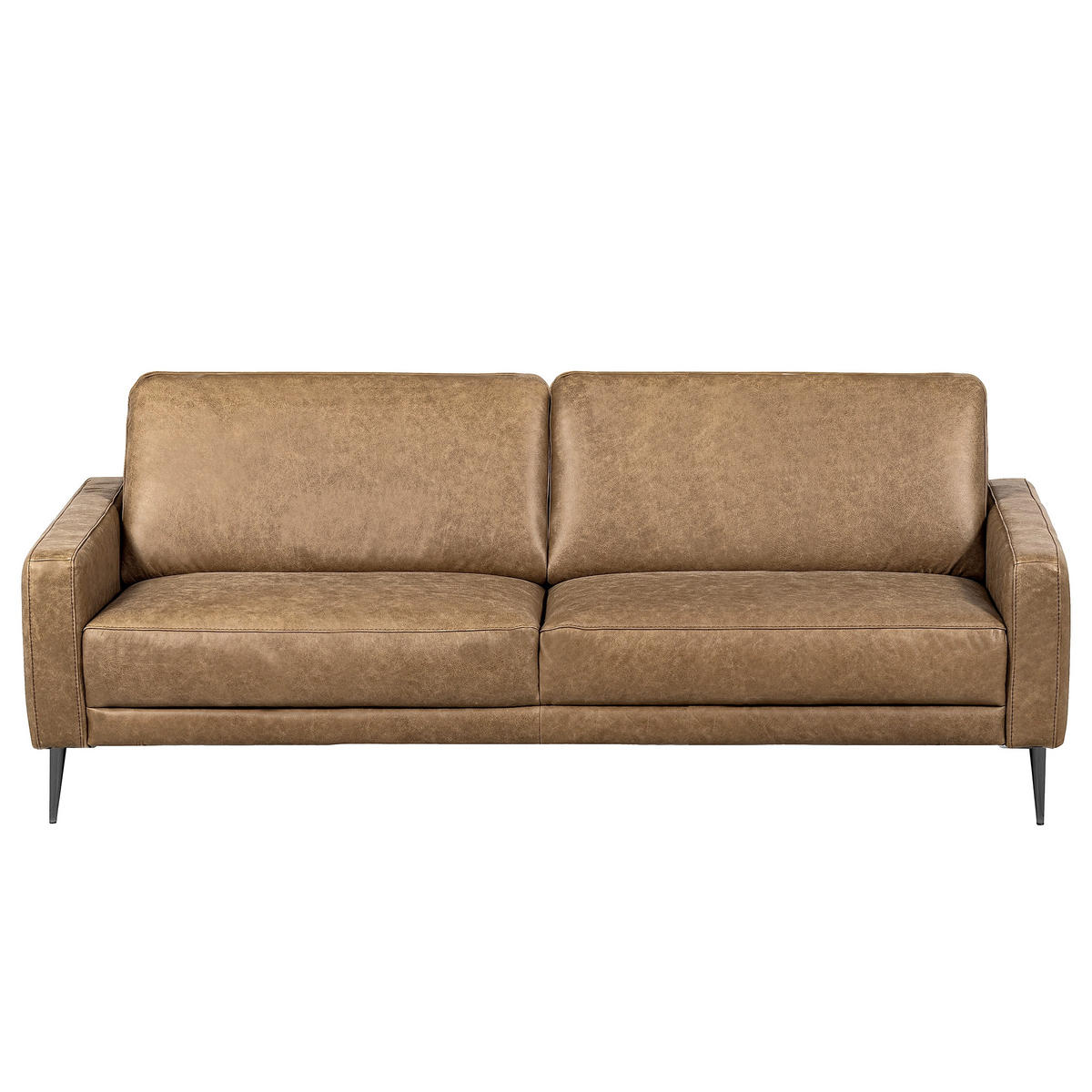 3-SITZER-SOFA SPRING in Lederlook Echtleder Hellbraun  - Hellbraun/Schwarzchrom, Design, Leder/Textil (187/85/92cm) - Livetastic