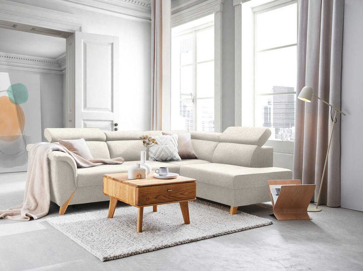 ECKSOFA in Bouclé Weiß  265/200 cm  - Naturfarben/Weiß, KONVENTIONELL, Holz/Textil (265/200cm) - Stylife