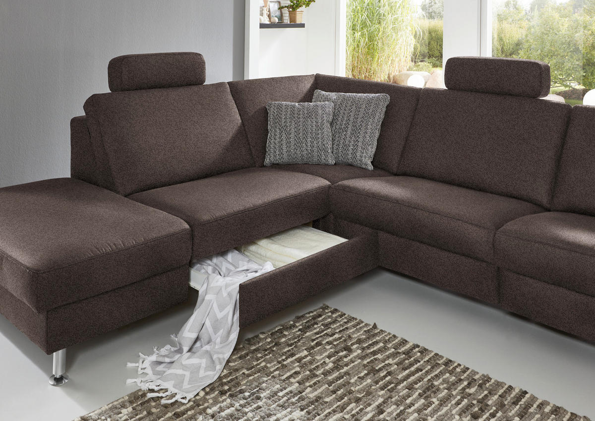 ECKSOFA in Mikrofaser Braun  - Alufarben/Braun, Design, Textil/Metall (242/275cm) - Dieter Knoll