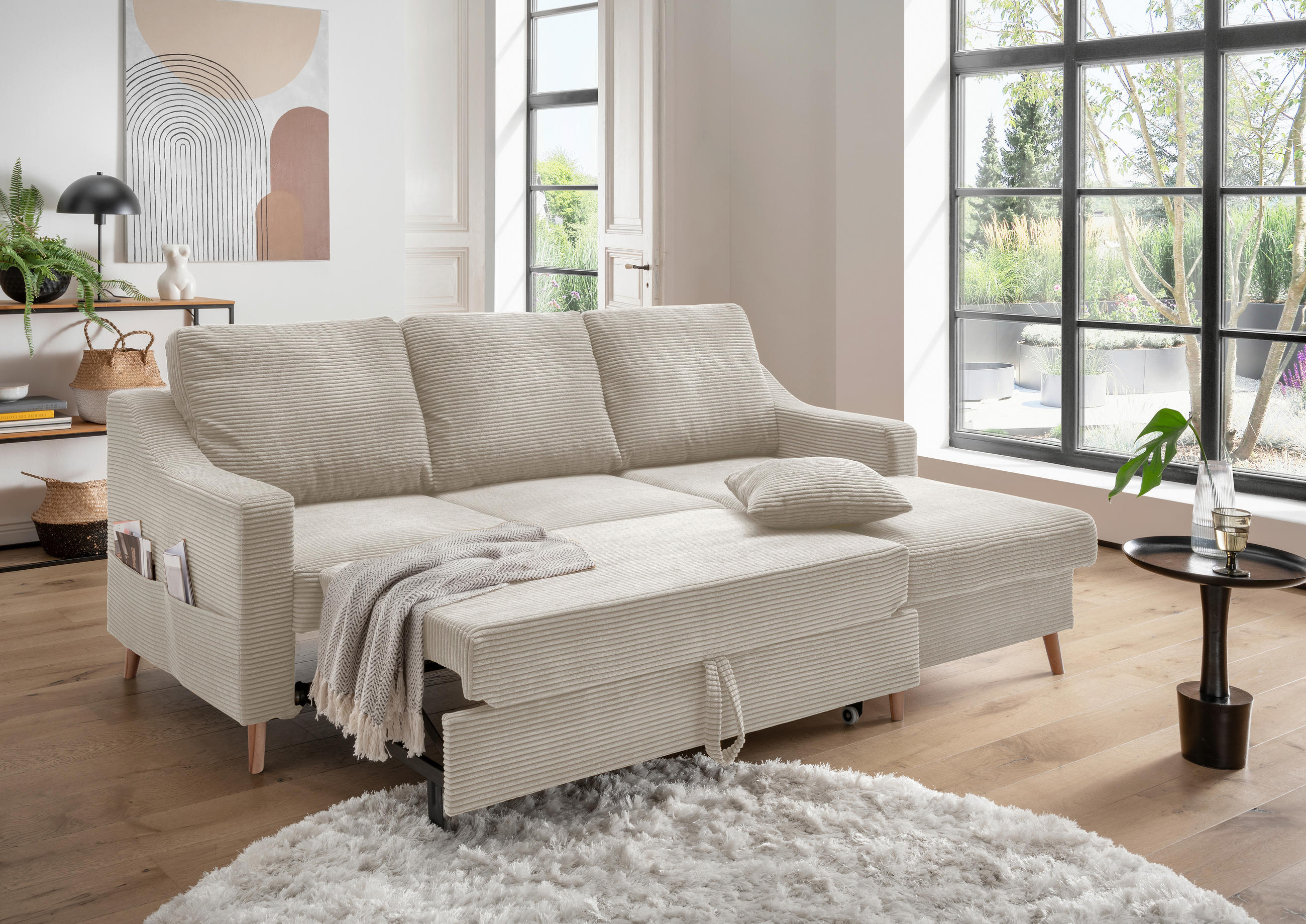 ECKSOFA in Cord Beige  - Beige/Naturfarben, Design, Holz/Textil (228/150cm) - P & B
