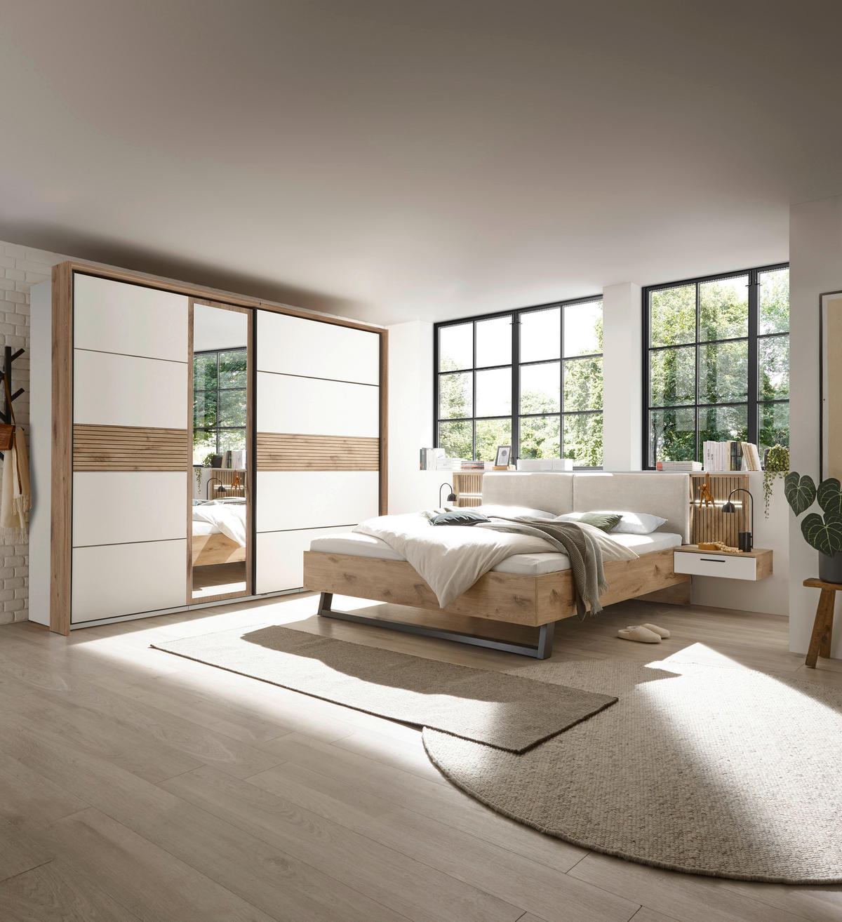 POSTELJNA GARNITURA  180 cm  x  200 cm , bela, barve hrasta  - barve hrasta/bela, Moderno (180/200cm) - Hom`in