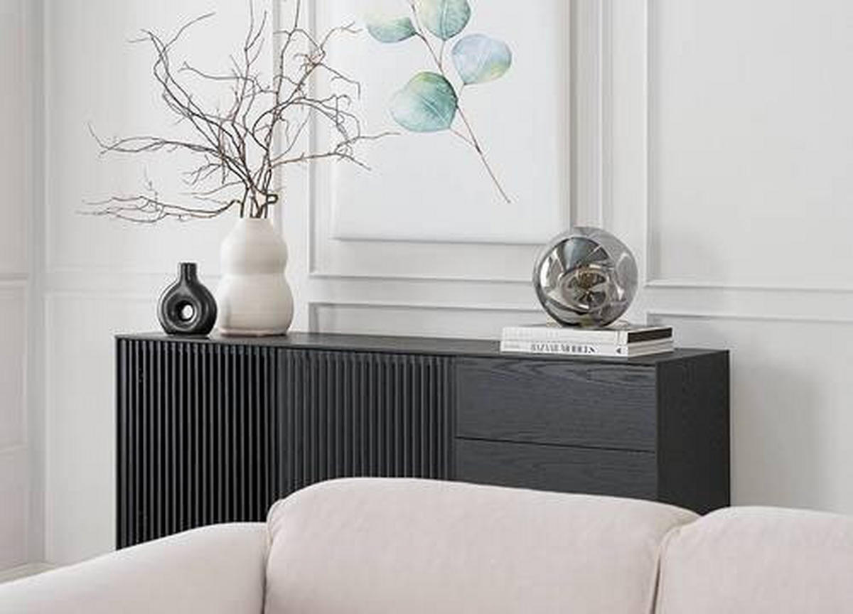 ŠIROKÁ KOMODA, dub, jaseň, čierna, 160/80/40 cm - čierna, Design, kov/drevo (160/80/40cm) - home24