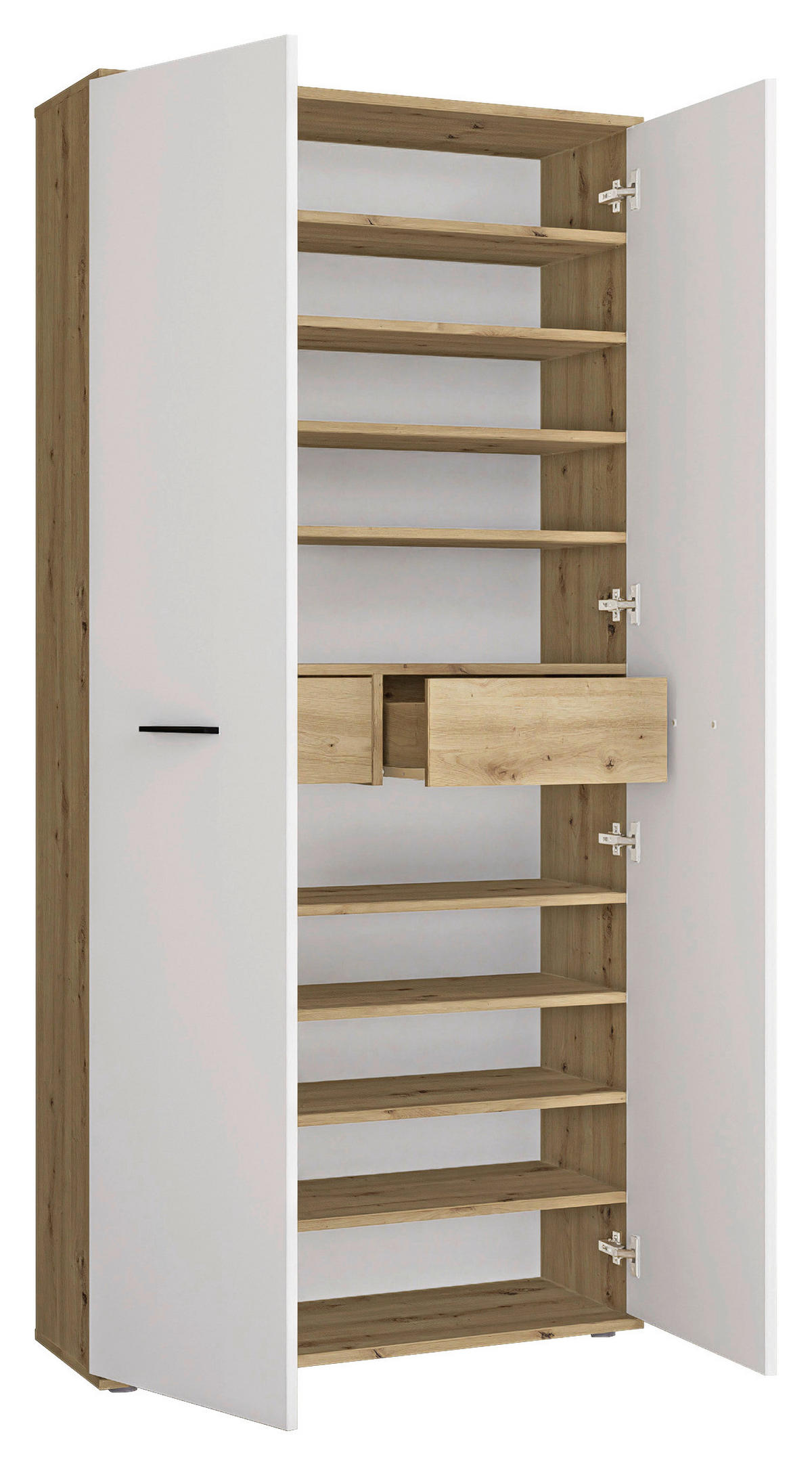 SCHUHSCHRANK Weiß, Eiche Artisan  - Silberfarben/Schwarz, Basics, Holzwerkstoff/Kunststoff (90/195/35cm) - Xora