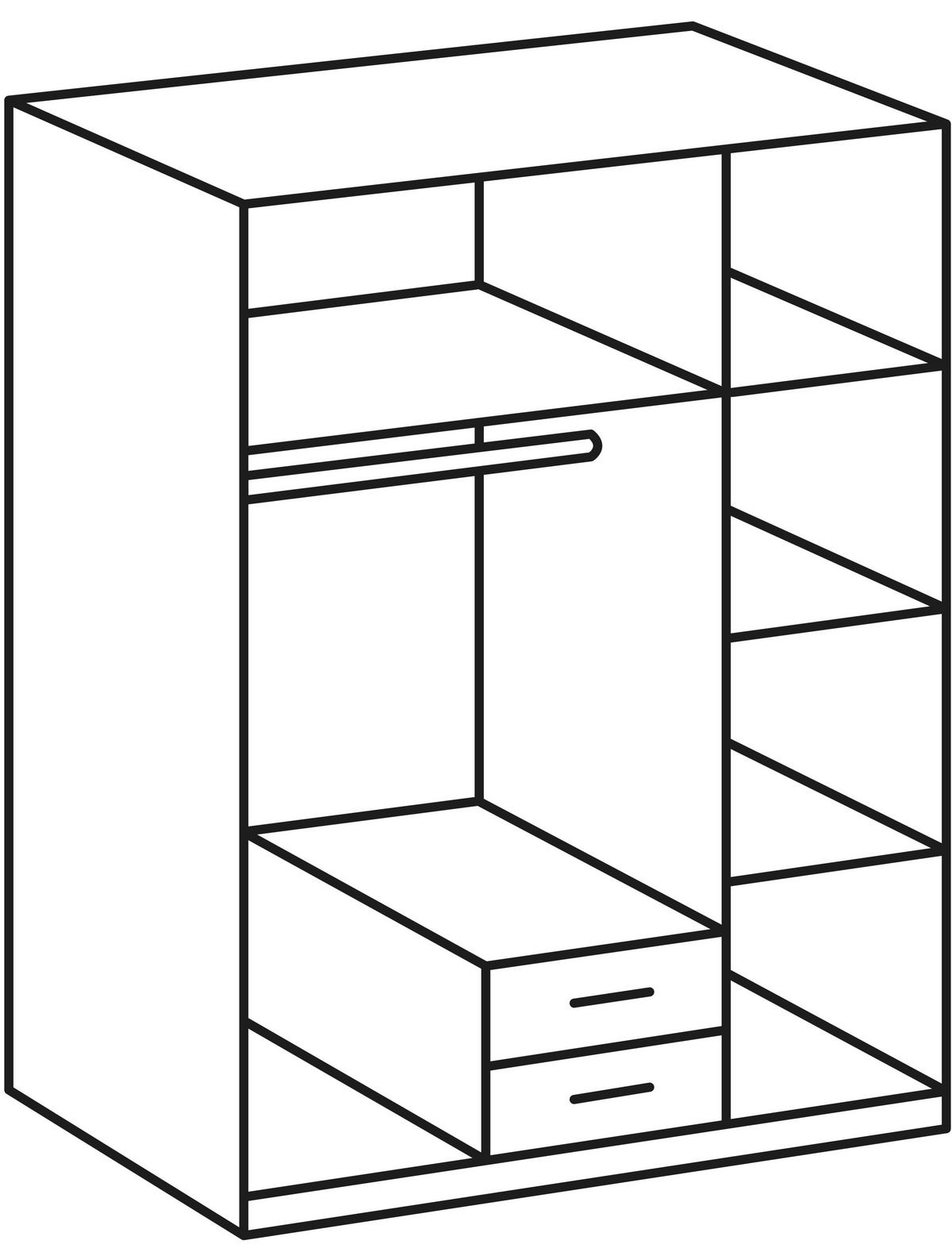 KLEIDERSCHRANK 135/197/58 cm 3-türig Graphitfarben, Plankeneiche  - Plankeneiche/Schwarz, Design, Glas/Holzwerkstoff (135/197/58cm) - Boxxx