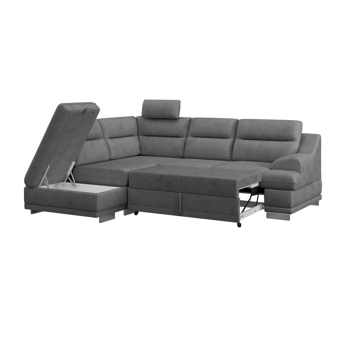 WOHNLANDSCHAFT in Velours Dunkelgrau  - Chromfarben/Dunkelgrau, Konventionell, Textil/Metall (217/264cm) - MID.YOU