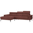 ECKSOFA in Velours Weinrot  - Weinrot/Schwarz, Design, Textil/Metall (187/295cm) - Novel