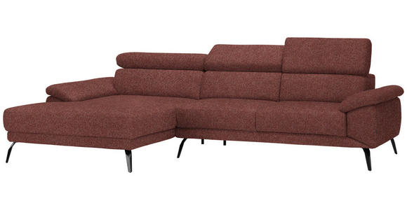 ECKSOFA in Velours Weinrot 187/295 cm - Weinrot/Schwarz, Design, Textil/Metall (187/295cm) - Novel