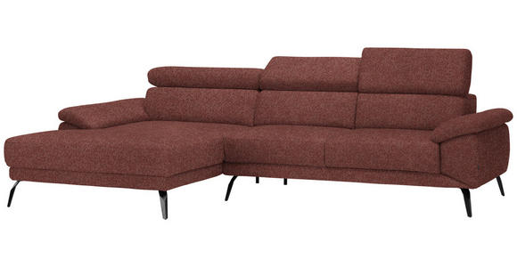 ECKSOFA in Velours Weinrot  - Weinrot/Schwarz, Design, Textil/Metall (187/295cm) - Novel