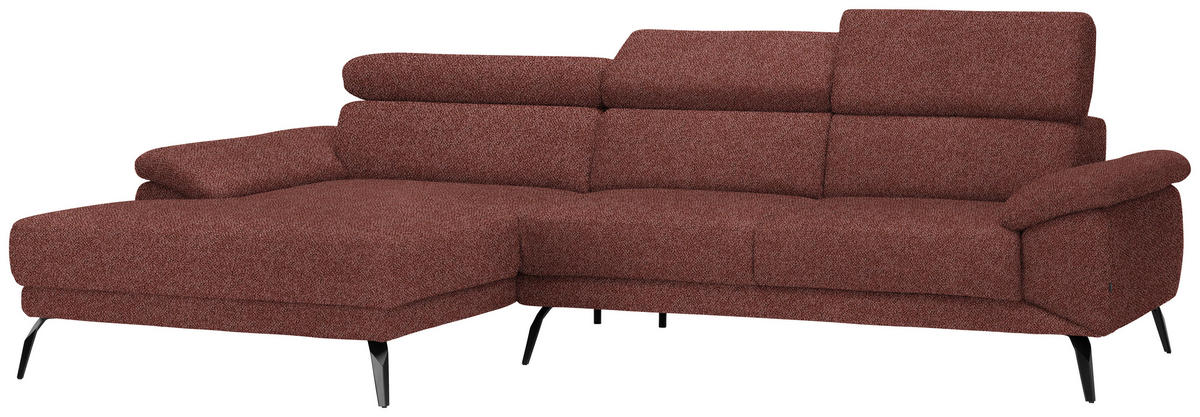 ECKSOFA in Velours Weinrot  - Weinrot/Schwarz, Design, Textil/Metall (187/295cm) - Novel