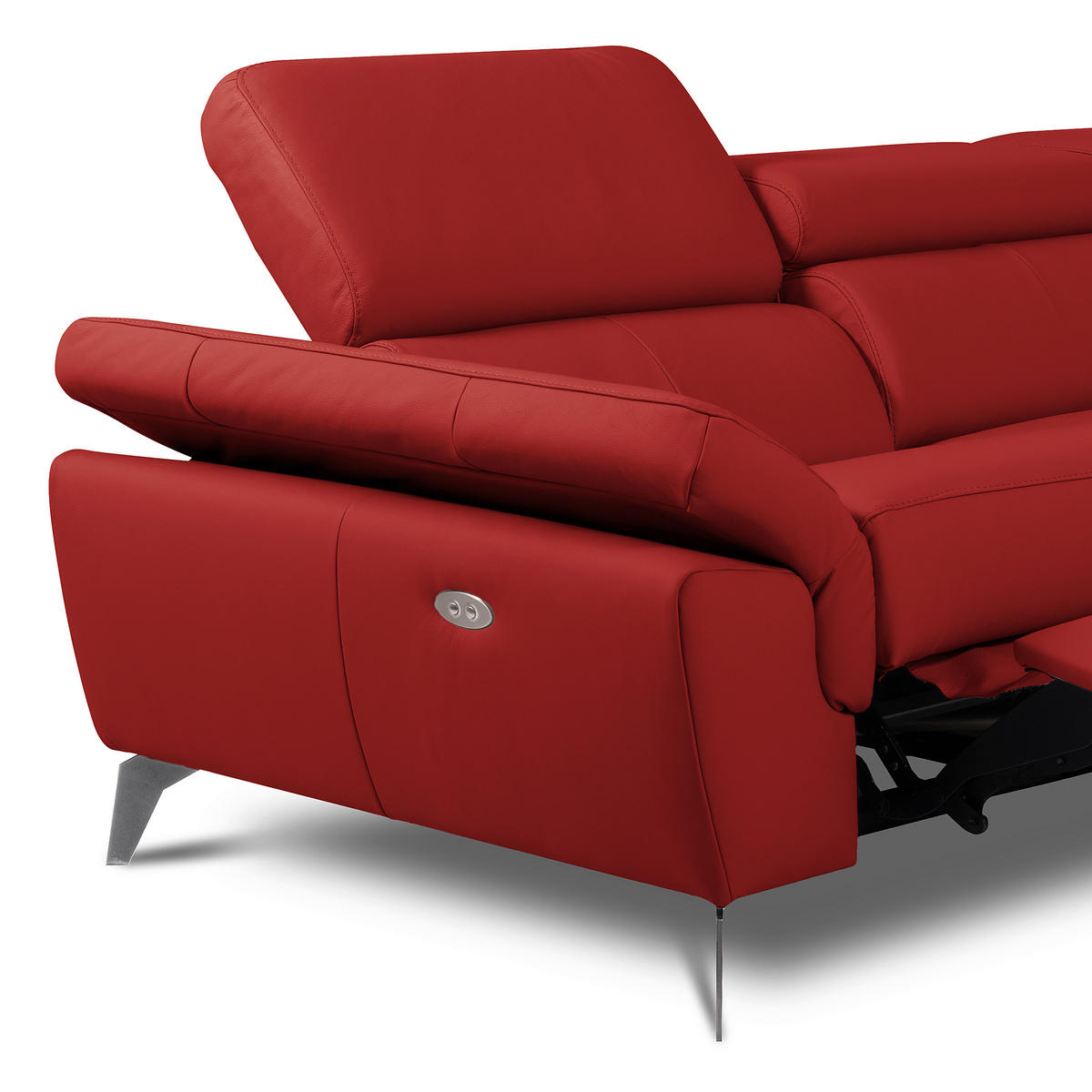 ECKSOFA Rot Echtleder Lederlook Rücken echt, Armteilverstellung, Relaxfunktion, Kopfteilverstellung  - Chromfarben/Rot, Design, Leder/Textil (252/179cm) - Livetastic