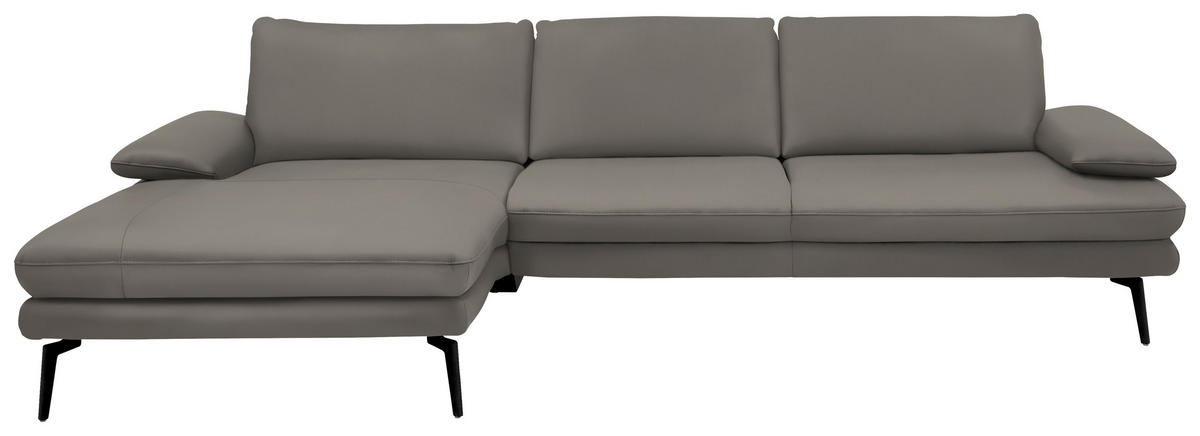ECKSOFA in Echtleder Hellgrau  - Hellgrau/Schwarz, Design, Leder/Metall (180/310cm) - Dieter Knoll