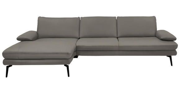 ECKSOFA in Echtleder Hellgrau 180/310 cm - Hellgrau/Schwarz, Design, Leder/Metall (180/310cm) - Dieter Knoll
