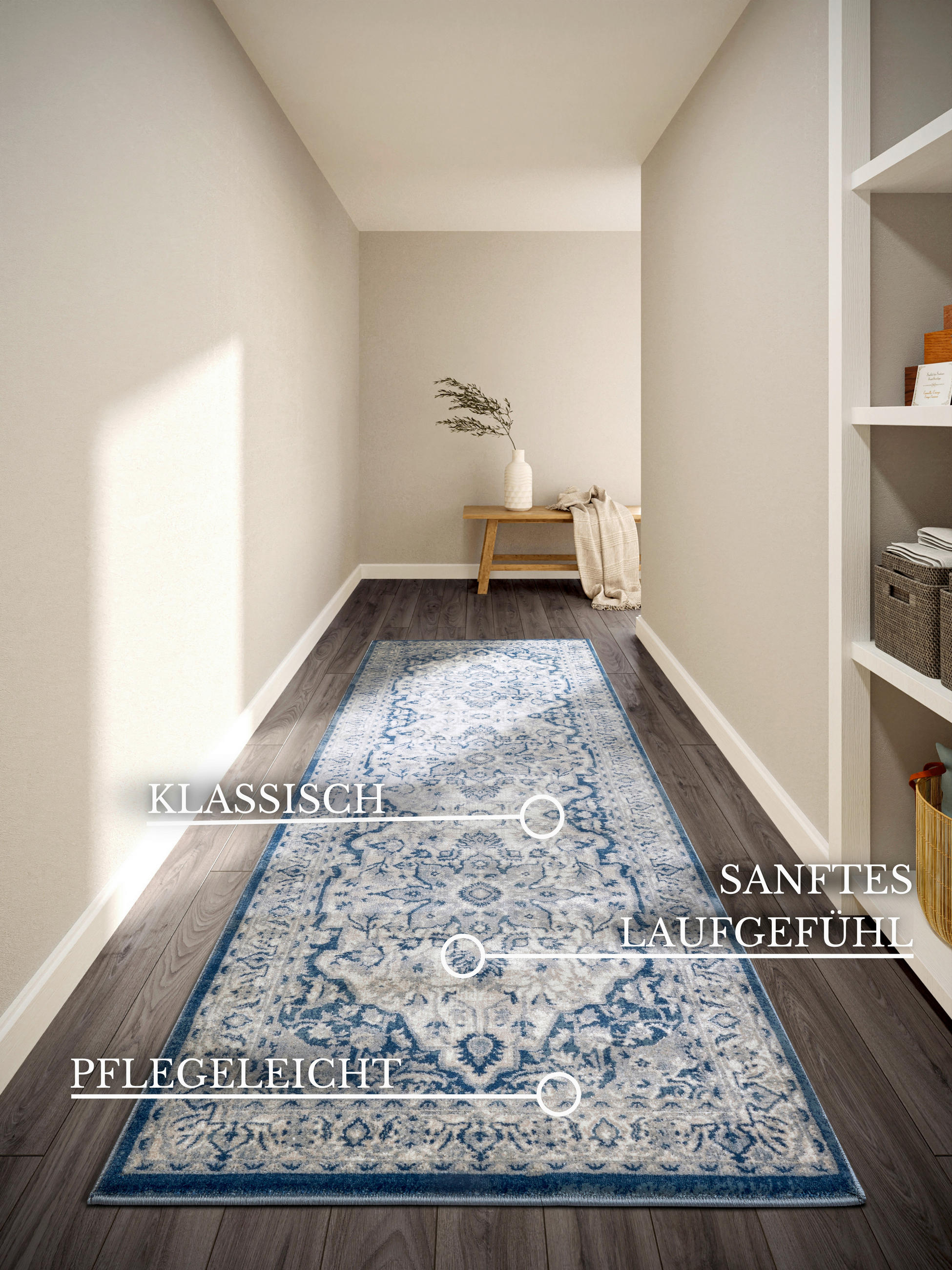 LÄUFER 80/240 cm Kollektion 1869 Blau, Creme  - Blau/Creme, Design, Kunststoff/Textil (80/240cm) - Villeroy & Boch