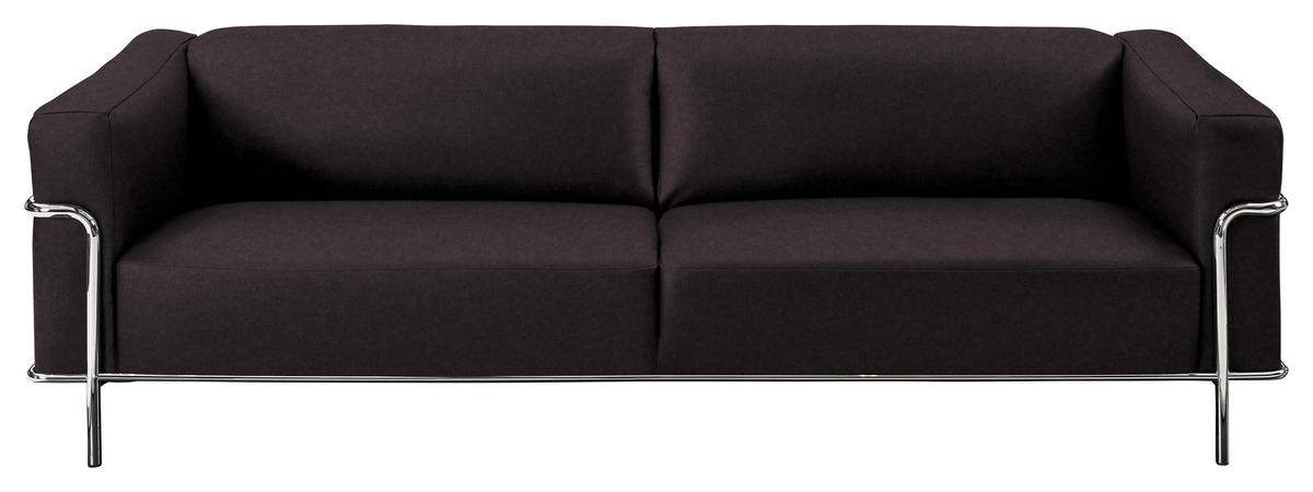 3-SITZER-SOFA in Echtleder Dunkelbraun  - Chromfarben/Dunkelbraun, Design, Leder/Metall (236/67/96cm) - Johann Jakob