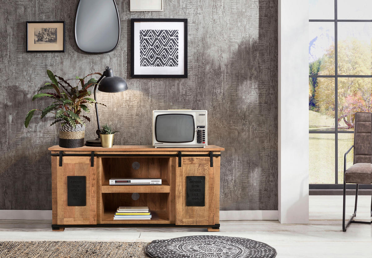 LOWBOARD  130/63/40 cm   - Schwarz/Naturfarben, Design, Holz/Metall (130/63/40cm) - MID.YOU