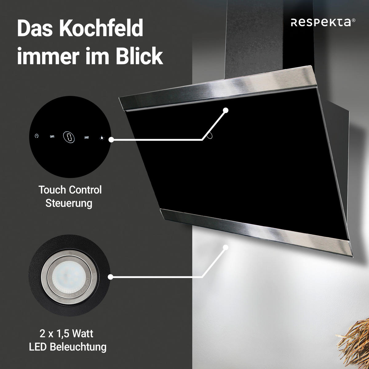 DUNSTABZUGSHAUBE CH89090S  - Schwarz, Trend, Glas/Metall (89,5/74,2-109,2/38,5cm) - Respekta