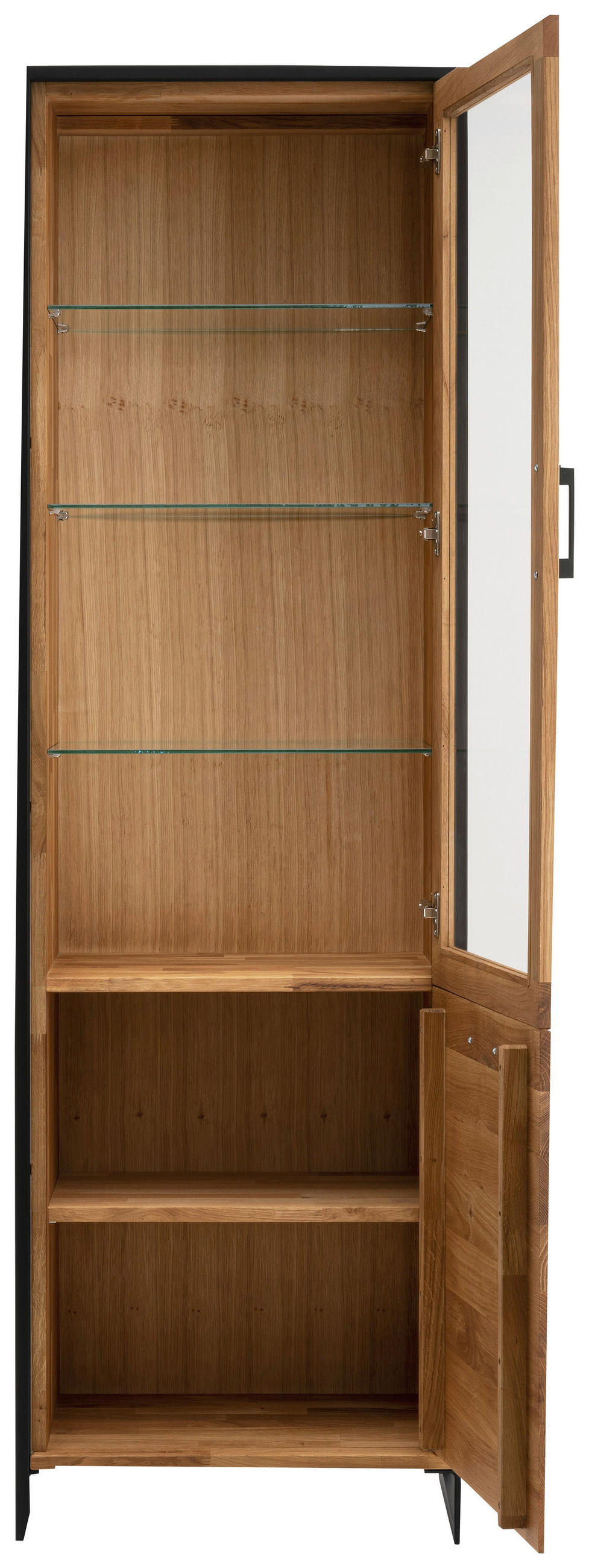 VITRINE  in massiv Wildeiche Wildeiche, Schwarz  - Wildeiche/Schwarz, Design, Glas/Holz (60/197/39cm) - Linea Natura