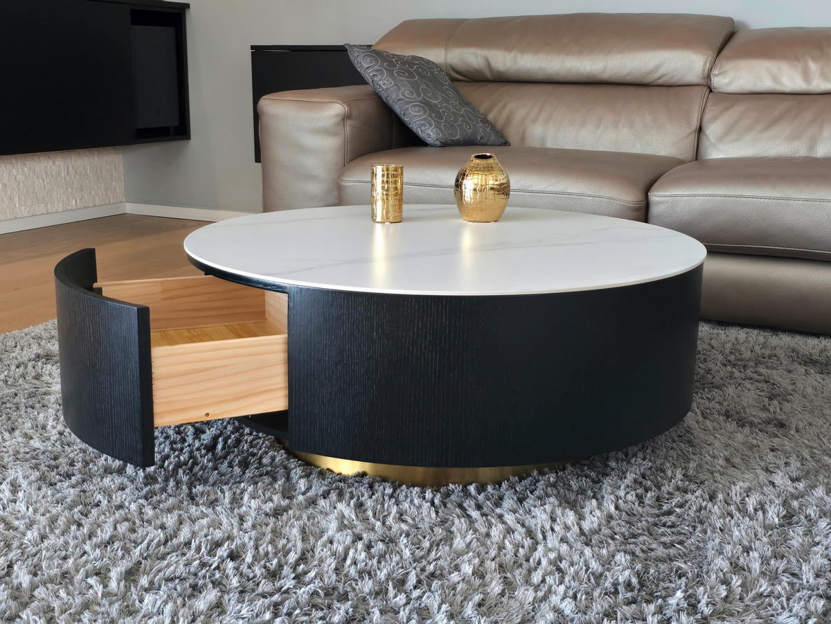 COUCHTISCH 90/90/36 cm rund Schwarz, Weiß  - Goldfarben/Schwarz, Design, Holzwerkstoff/Stein (90/90/36cm) - Modante