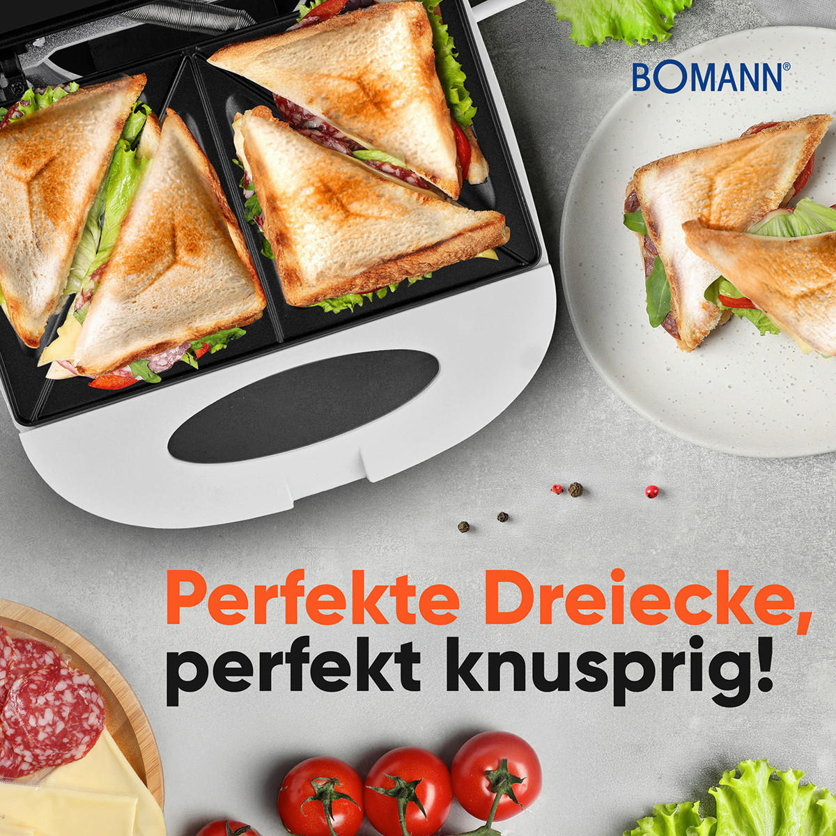 SANDWICHTOASTER  - Weiß, Basics, Kunststoff/Metall (22.7/8.3/20.7cm) - Bomann