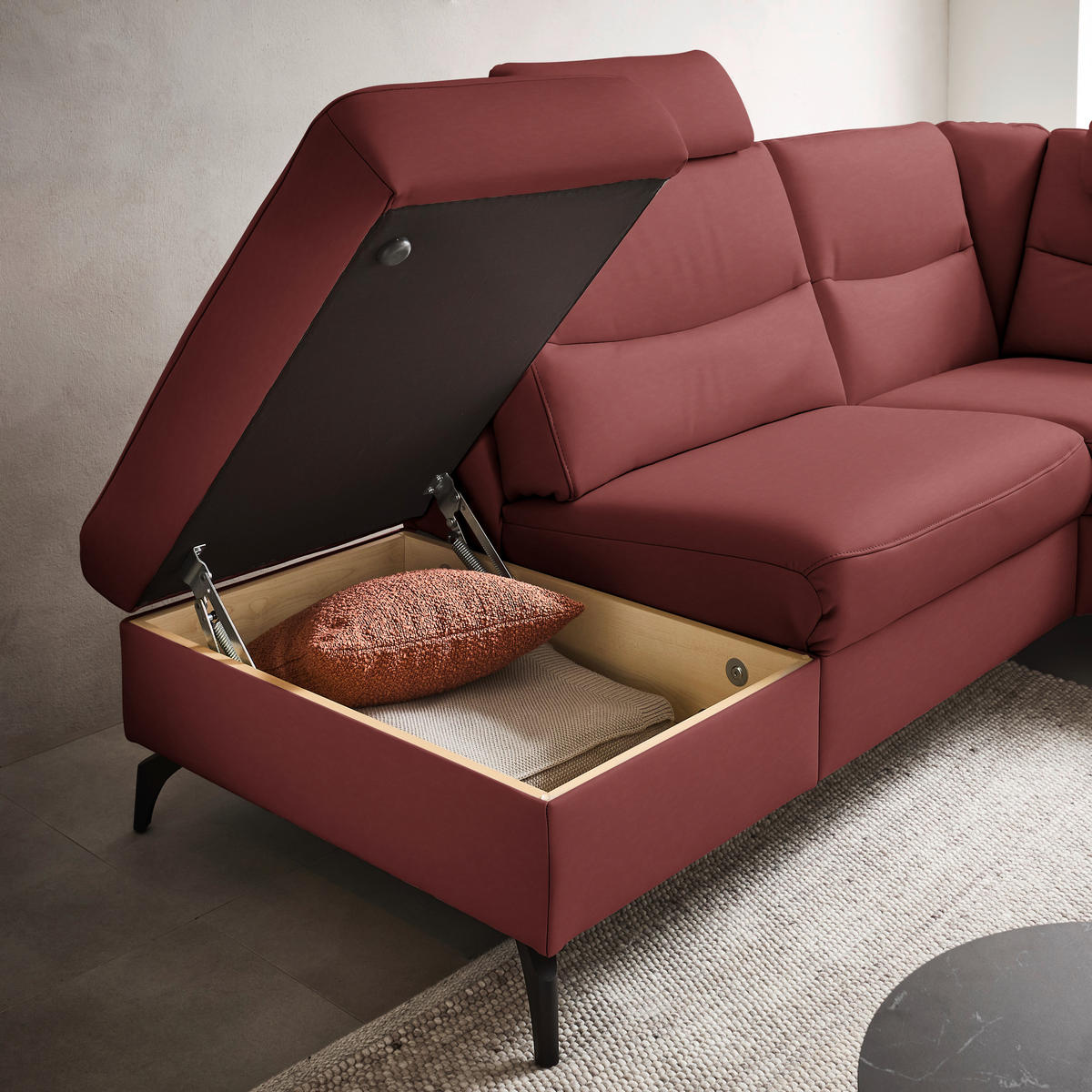 ECKSOFA in Echtleder Rot  249/280 cm  - Anthrazit/Rot, Design, Leder/Metall (249/280cm) - Himolla Komfortklass