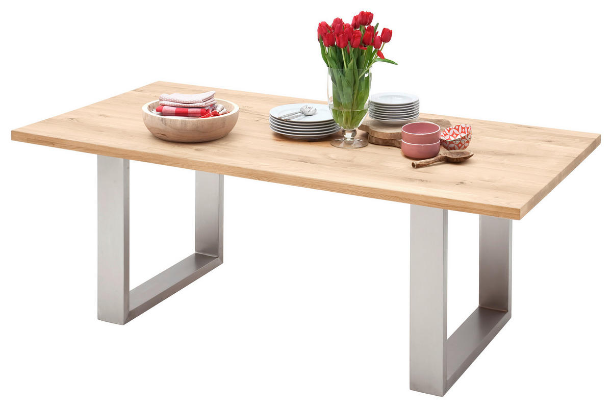 ESSTISCH in Holz, Metall 180/90/77 cm  - Edelstahlfarben, Design, Holz/Metall (180/90/77cm) - Livetastic