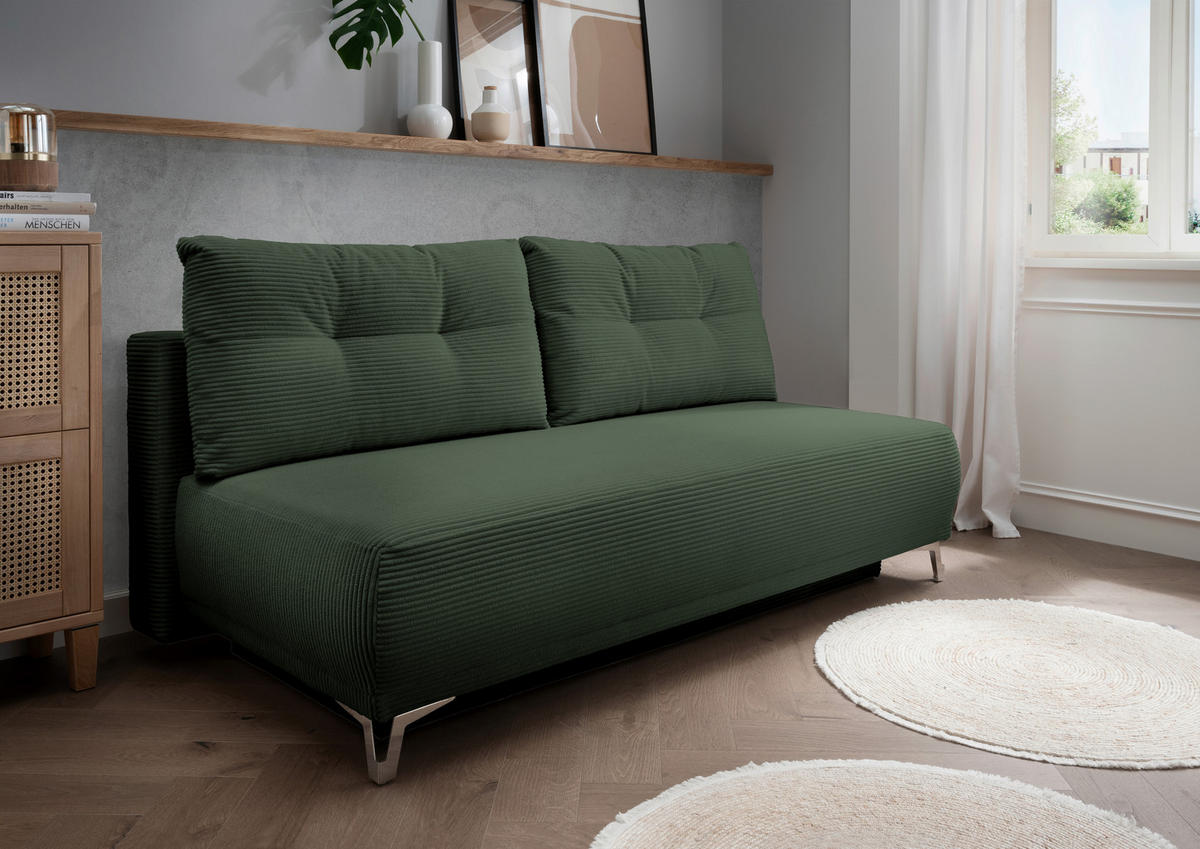 SCHLAFSOFA in Cord Grün  - Chromfarben/Grün, Modern, Textil/Metall (198/90/100cm) - Livetastic