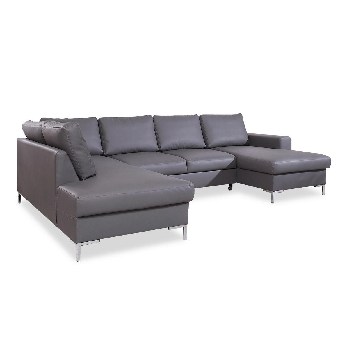 WOHNLANDSCHAFT in Lederlook Grau  - Silberfarben/Schwarz, Design, Leder/Metall (197/303/148cm) - MID.YOU