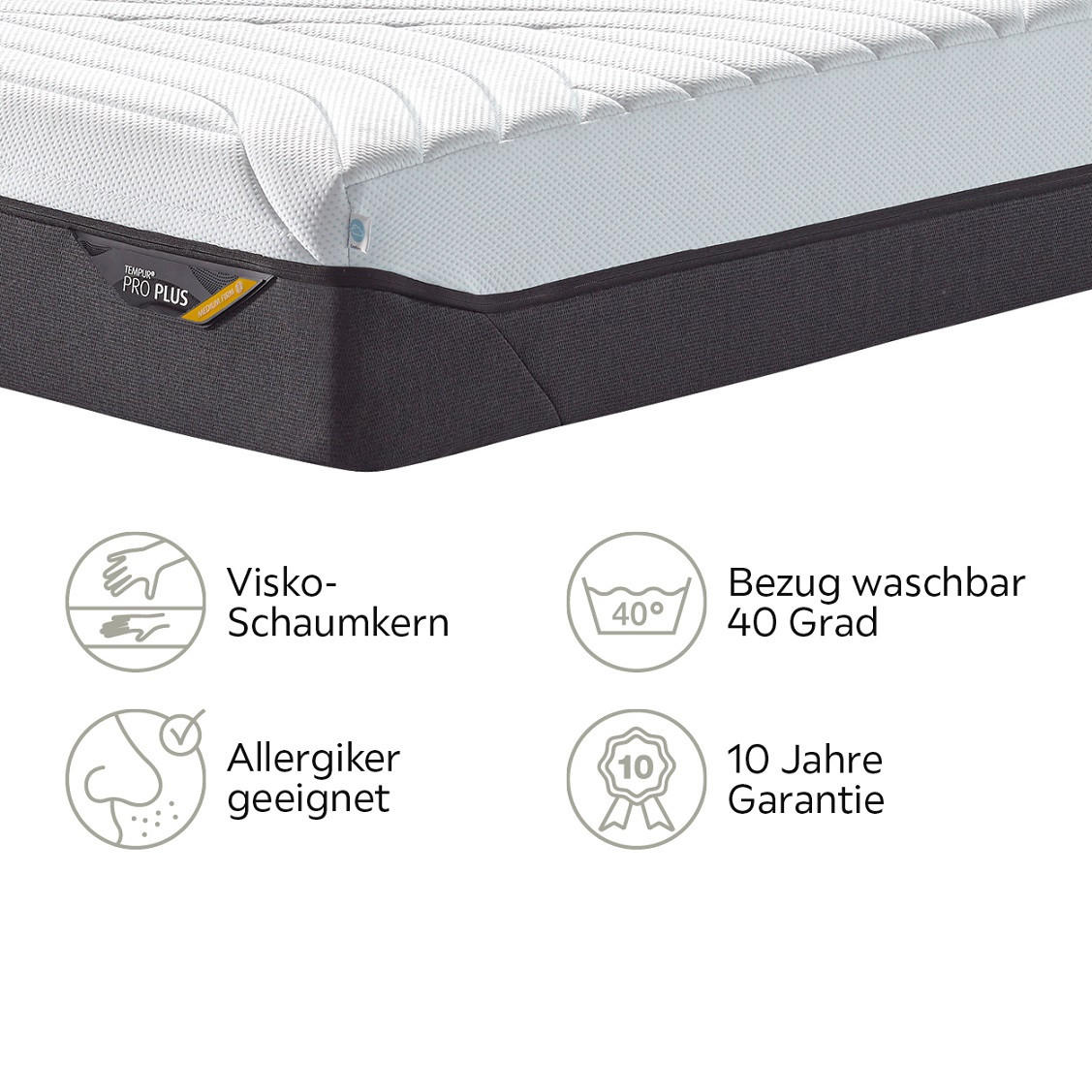 VISCOMATRATZE Pro Plus® Coolquilt 90/200 cm Höhe ca. 27 cm  - Anthrazit/Weiß, Basics, Textil (90/200cm) - Tempur