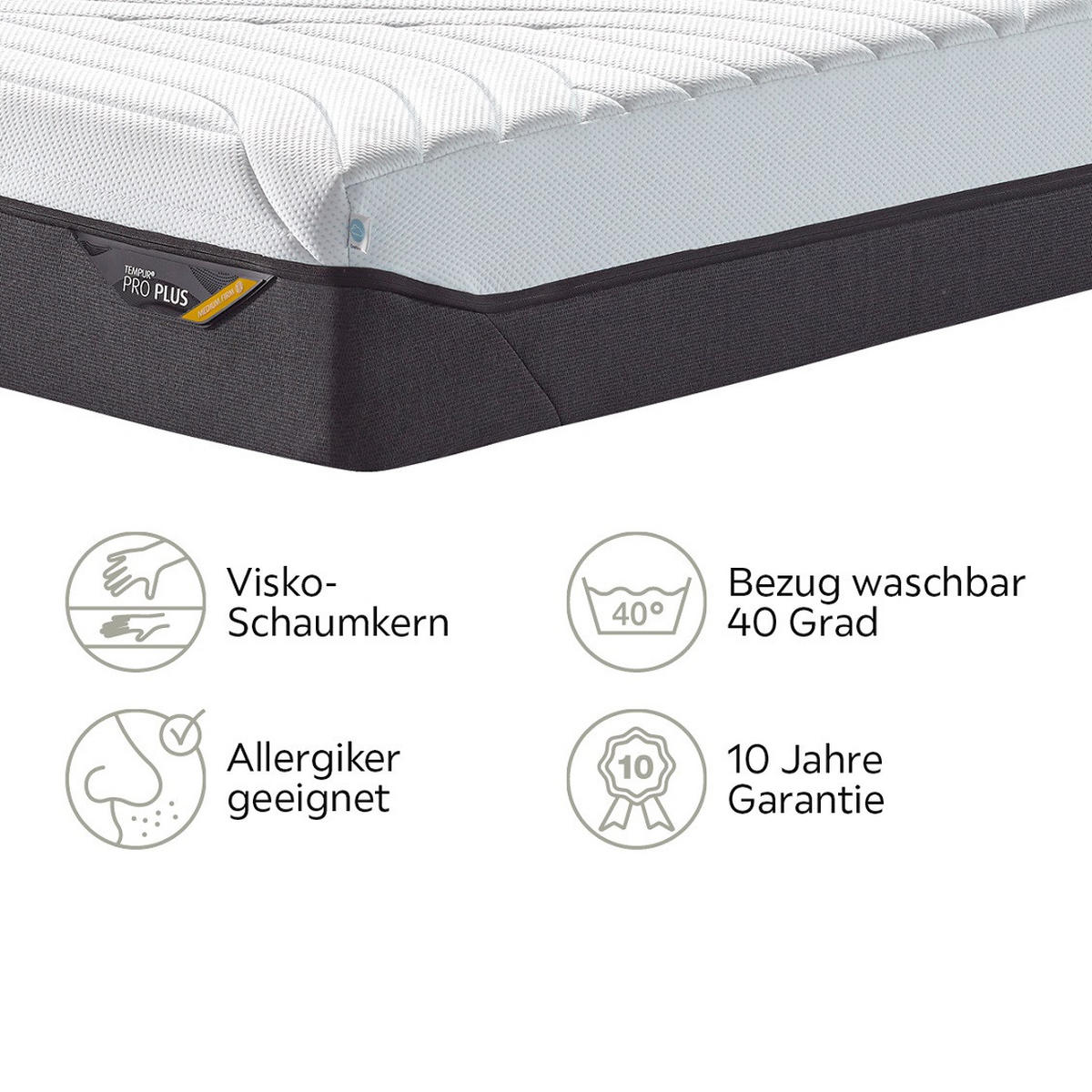 MATRATZE MEDIUM FIRM HYBRID Pro Plus® Coolquilt 90/200 cm Höhe ca. 27 cm  - Anthrazit/Weiß, Basics, Textil (90/200cm) - Tempur