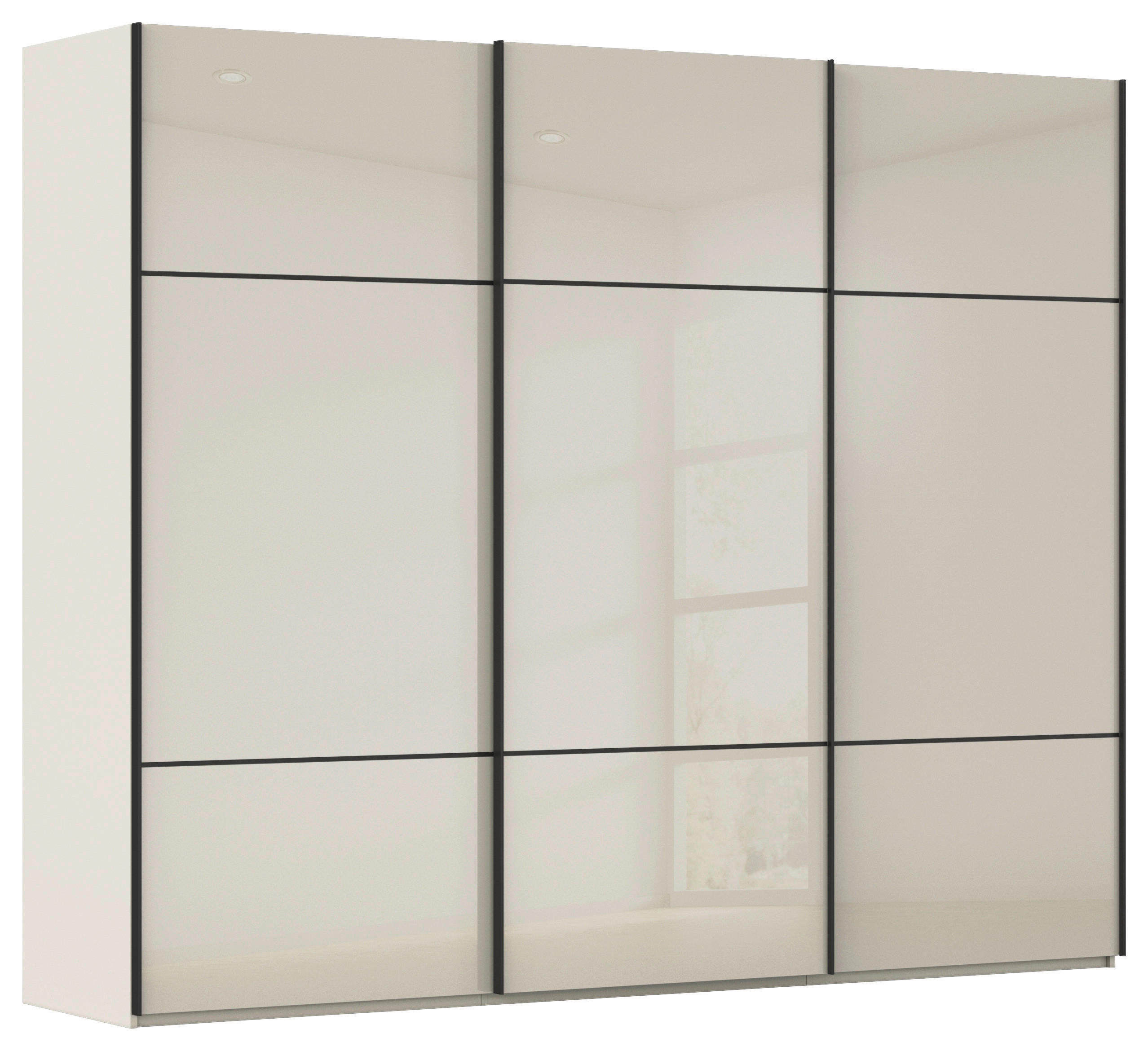 SCHWEBETÜRENSCHRANK 301/223/68 cm 3-türig Champagner  - Champagner/Schwarz, KONVENTIONELL, Glas/Holzwerkstoff (301/223/68cm) - Novel