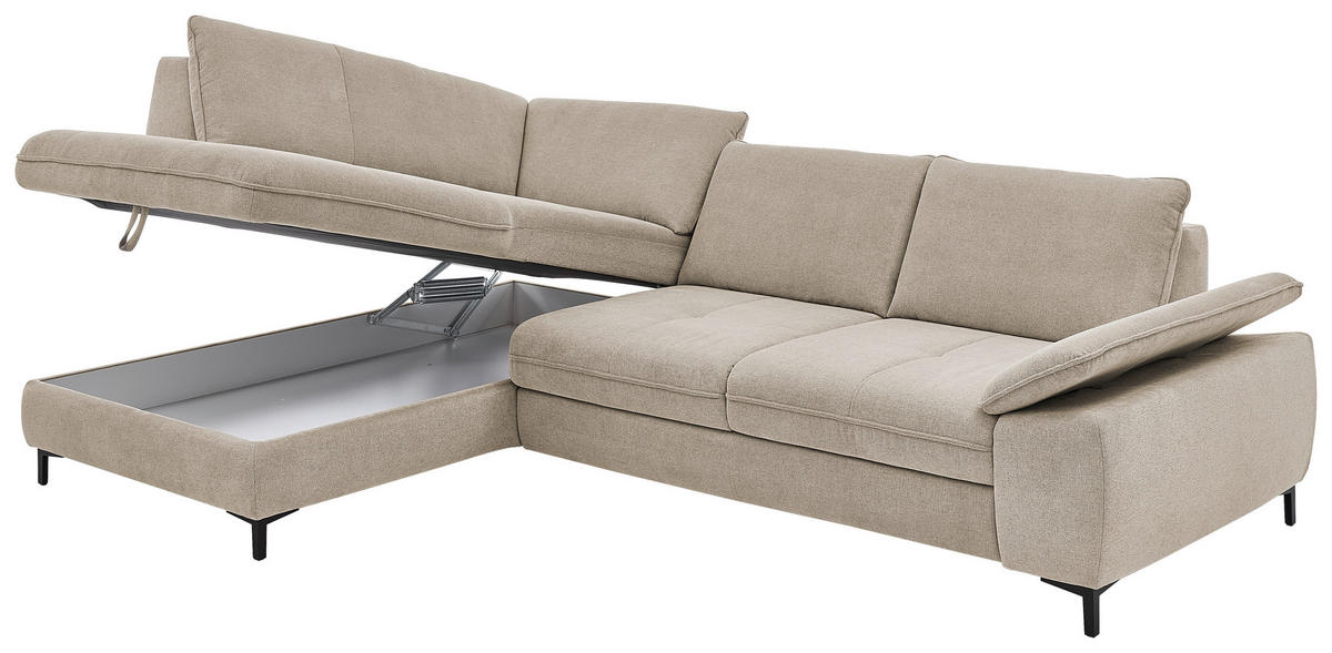 ECKSOFA  in Flachgewebe Sandfarben  214/308 cm  - Sandfarben/Schwarz, Design, Textil/Metall (214/308cm) - Beldomo Speed